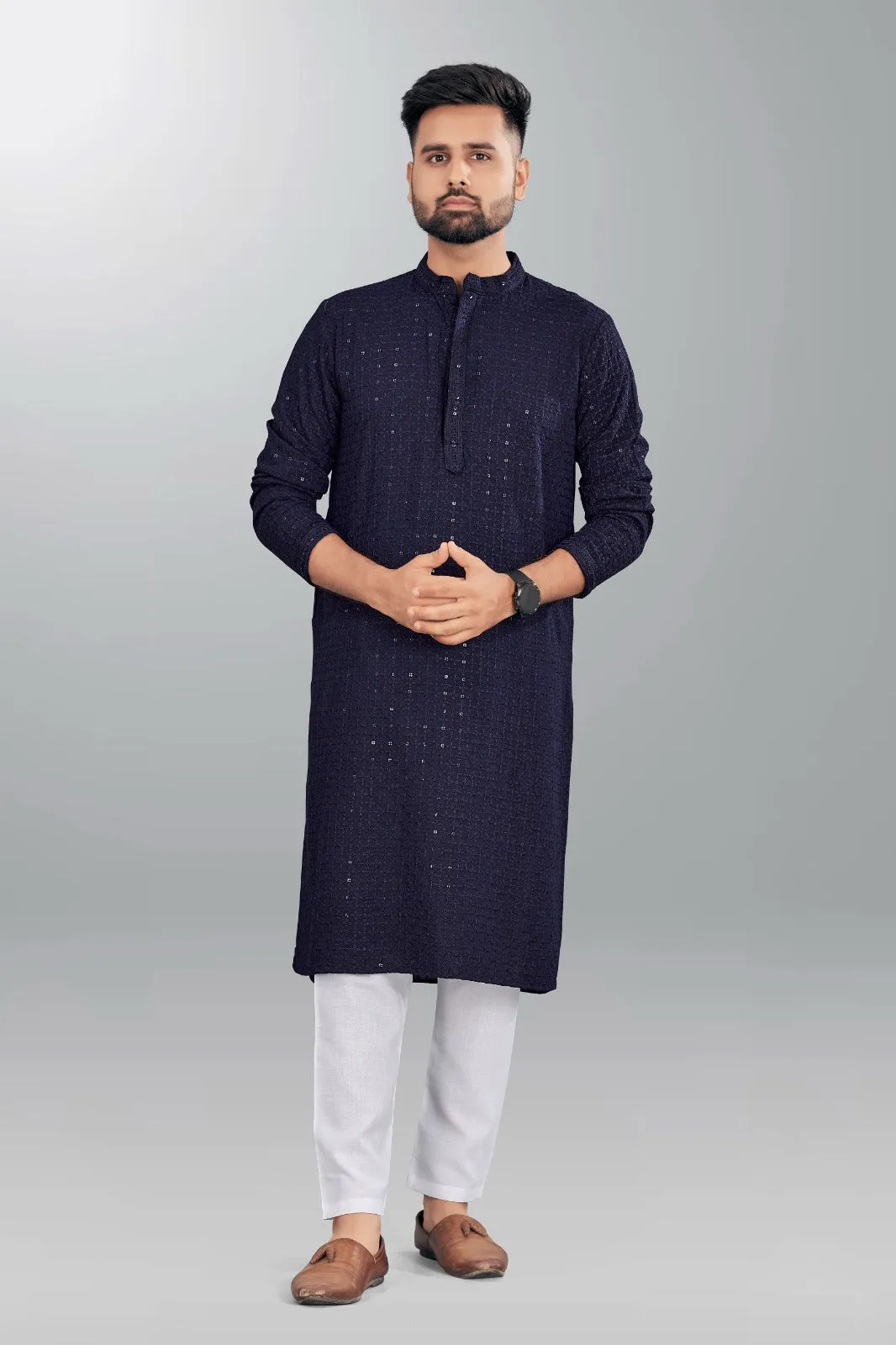 Traditional Chikankari Mens Long Kurta